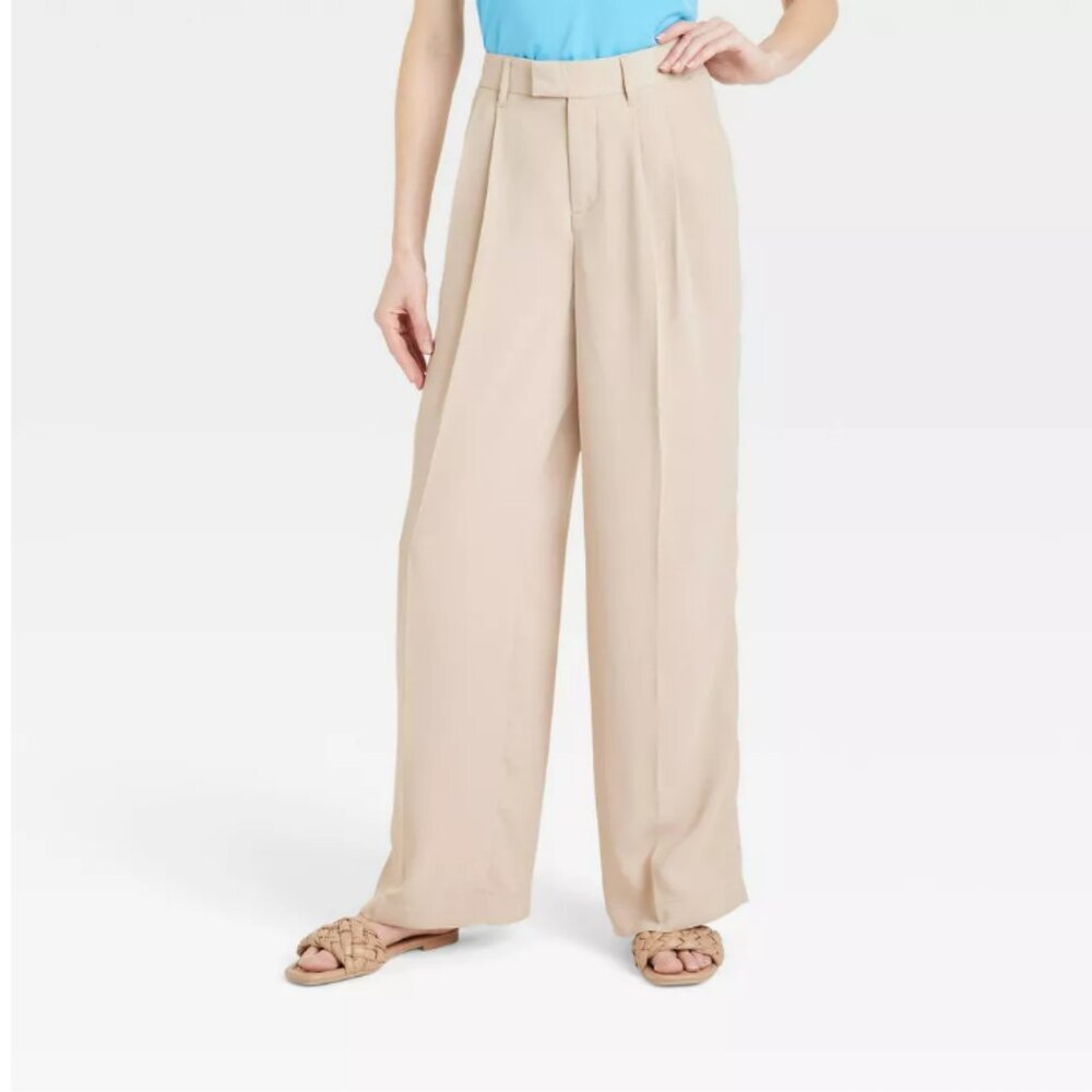 A New Day™ Women's High-Rise Wide Leg Fluid Pants Cream Size S